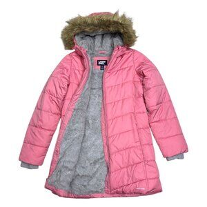 LANDS END Faux Fur Fleece Lined Winter Puffer Parka Jacket Coat Girls Youth XL